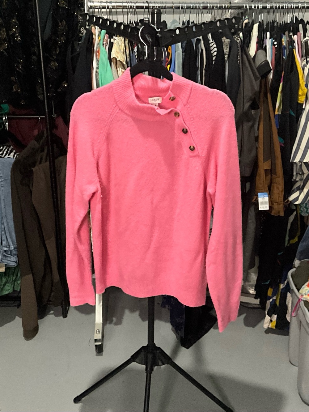 J. Crew Bright Pink Button-Shoulder Cowl Sweater modest business causal M
